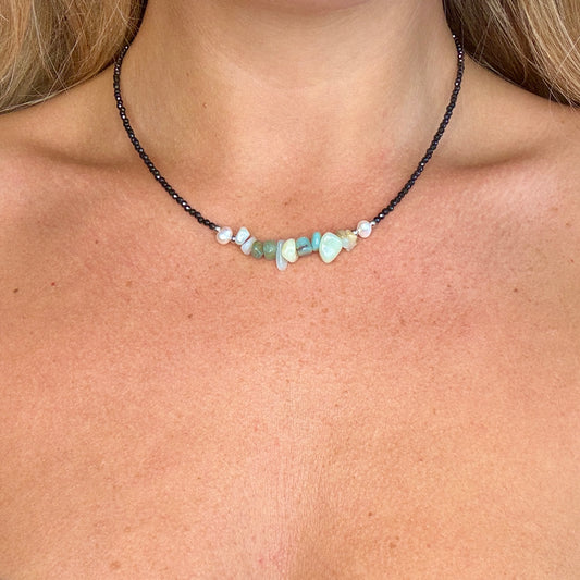 Black Tourmaline and Amazonite Choker Necklace