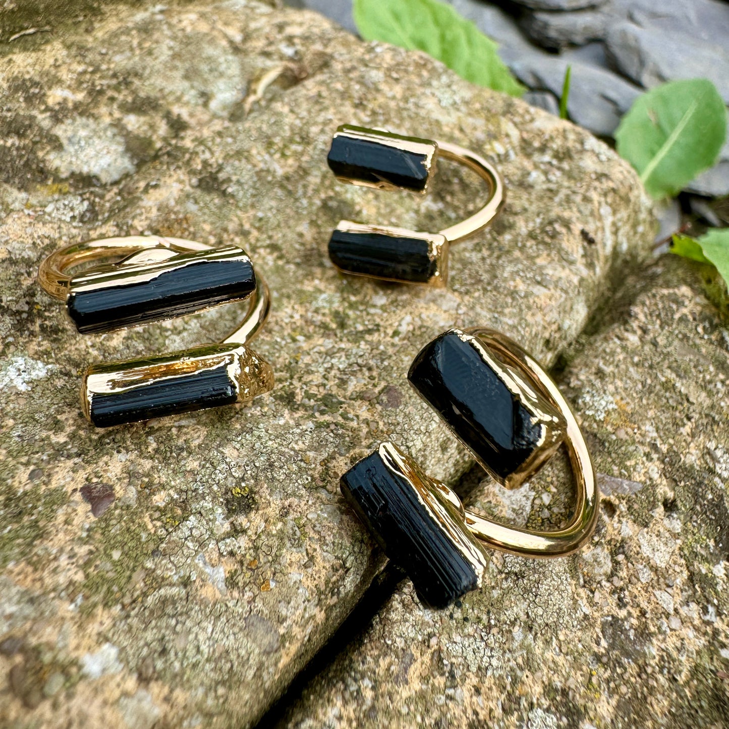 Black Tourmaline Raw Stone Adjustable Ring