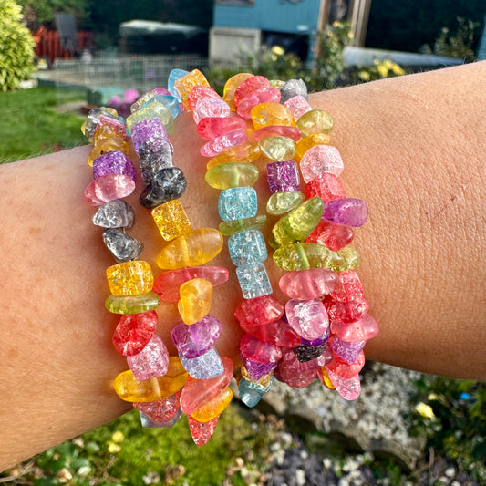 Unicorn Aura Crackle Quartz Chip Bracelet