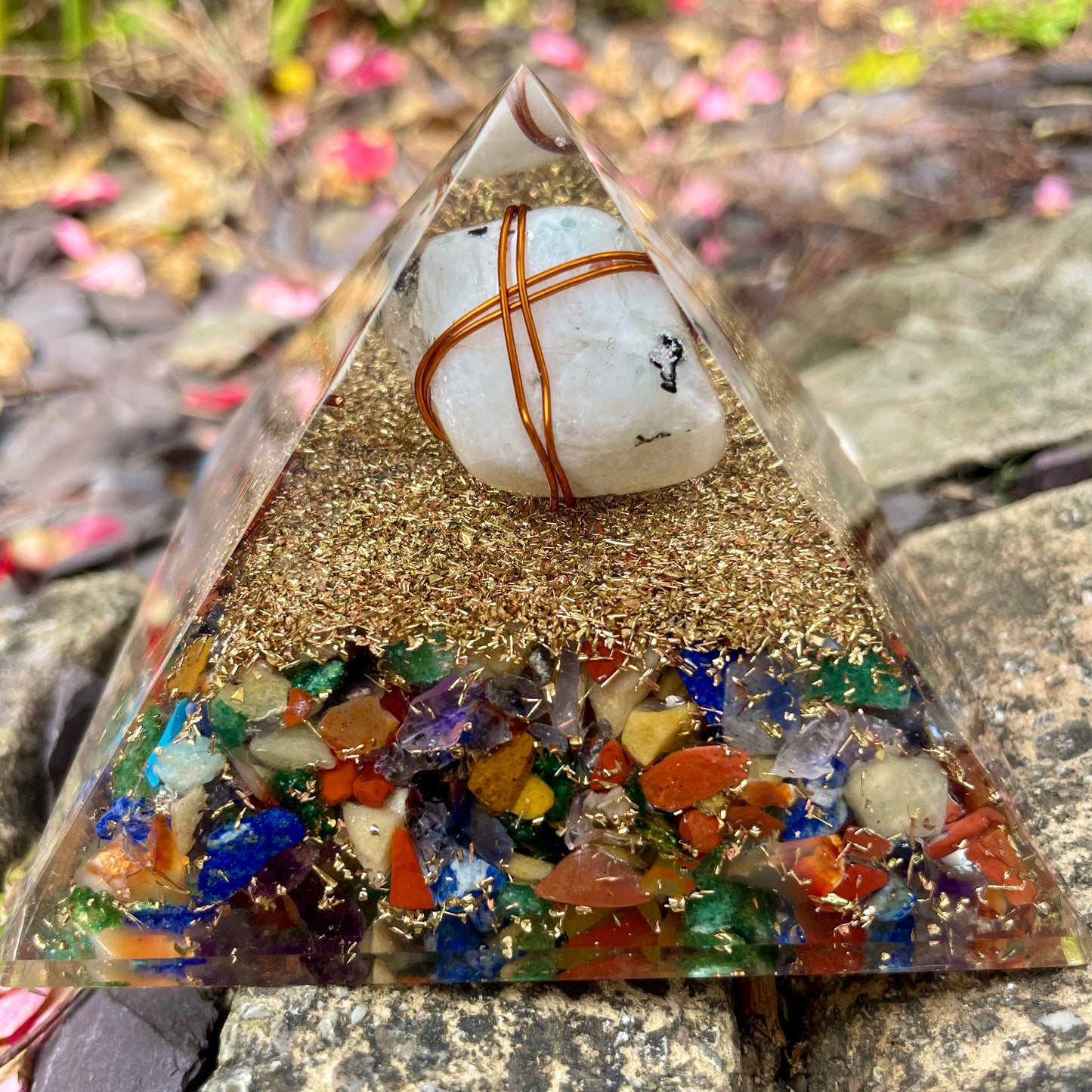 Rainbow Moonstone Chakra Orgonite Pyramid