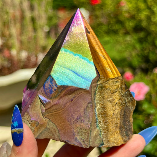 Tigers Eye Rainbow Aura Half Polished Point 303g 🌈🐅