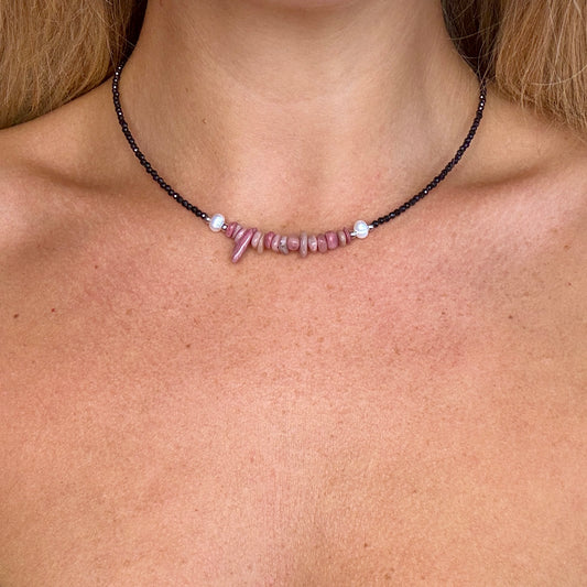 Black Tourmaline and Rhodochrosite Choker Necklace