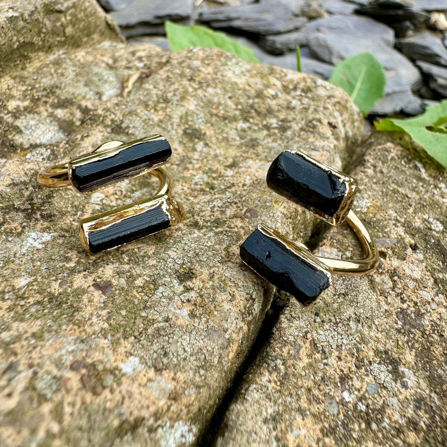 Black Tourmaline Raw Stone Adjustable Ring