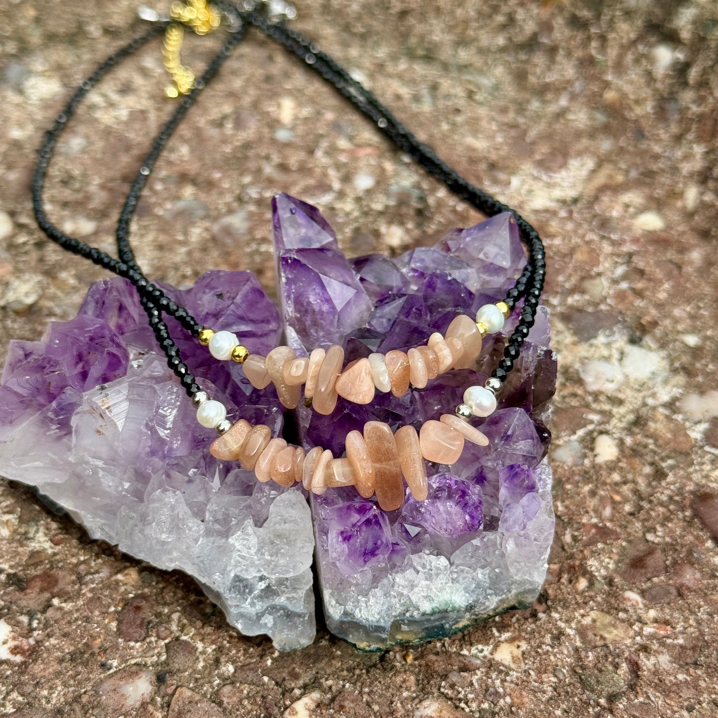 Black Tourmaline and Sunstone Choker Necklace