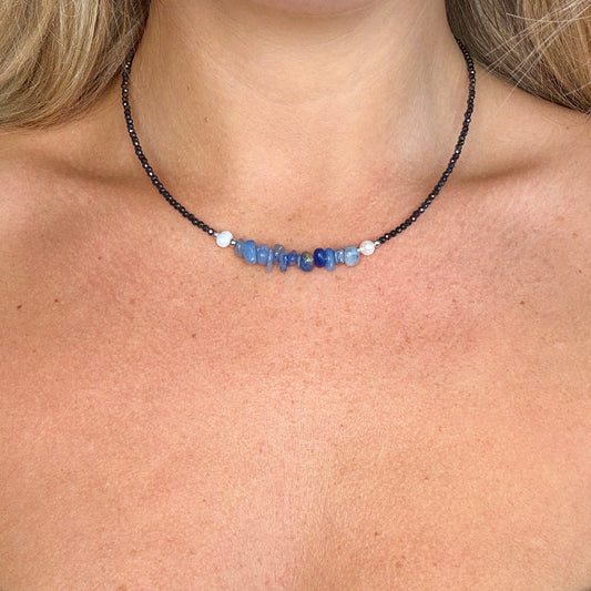 Black Tourmaline and Blue Aventurine Choker Necklace