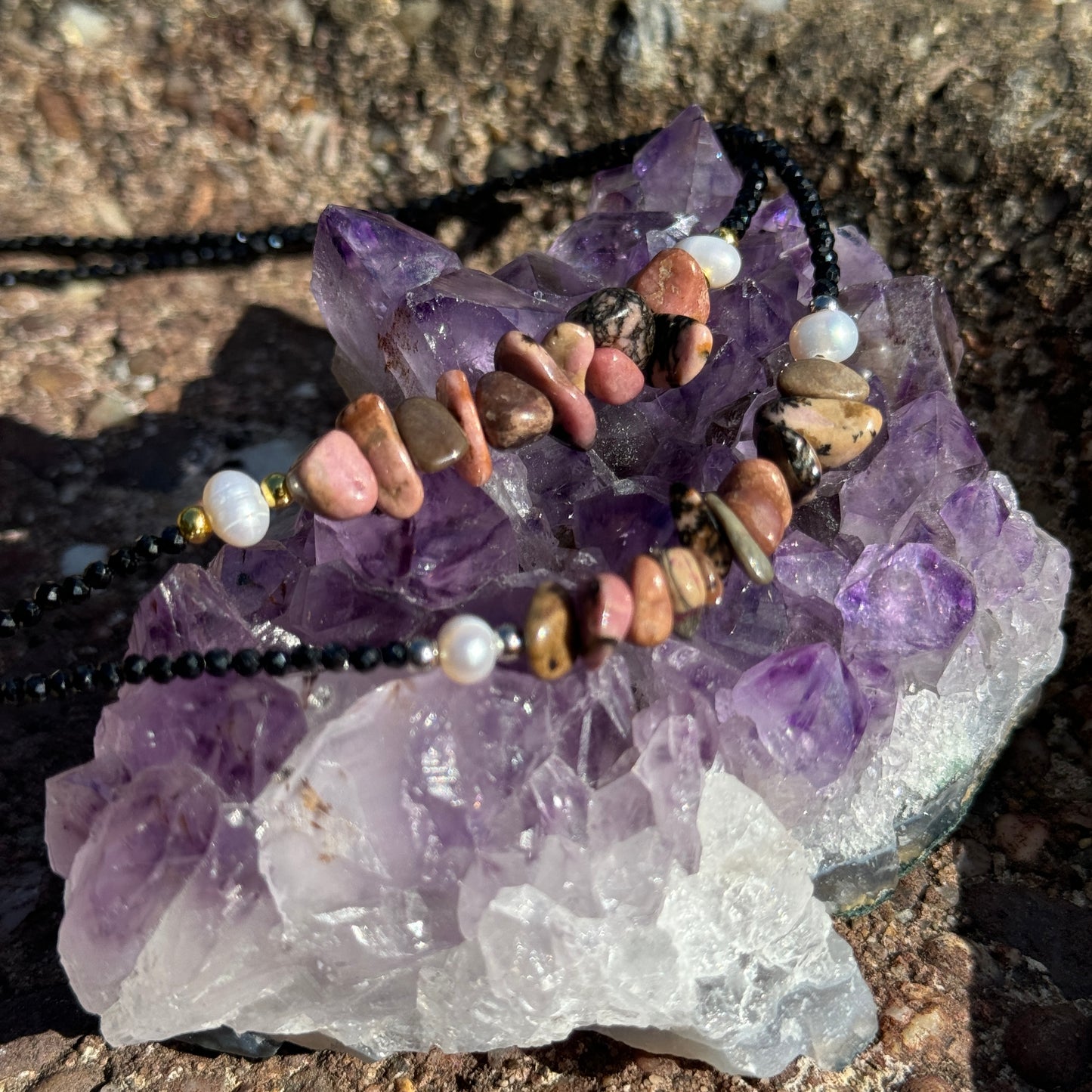 Black Tourmaline and Rhodonite Choker Necklace