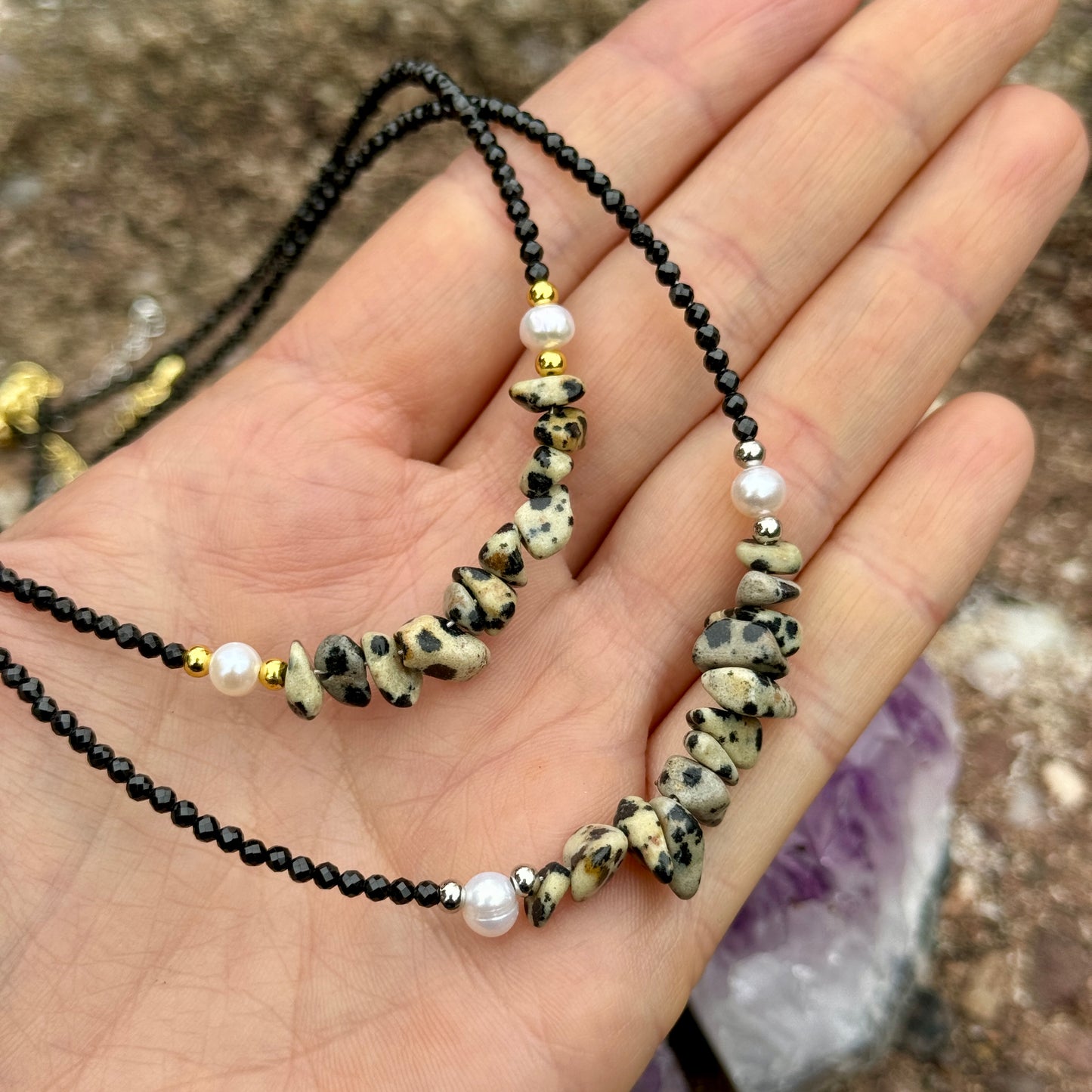 Black Tourmaline and Dalmation Jasper Choker Necklace