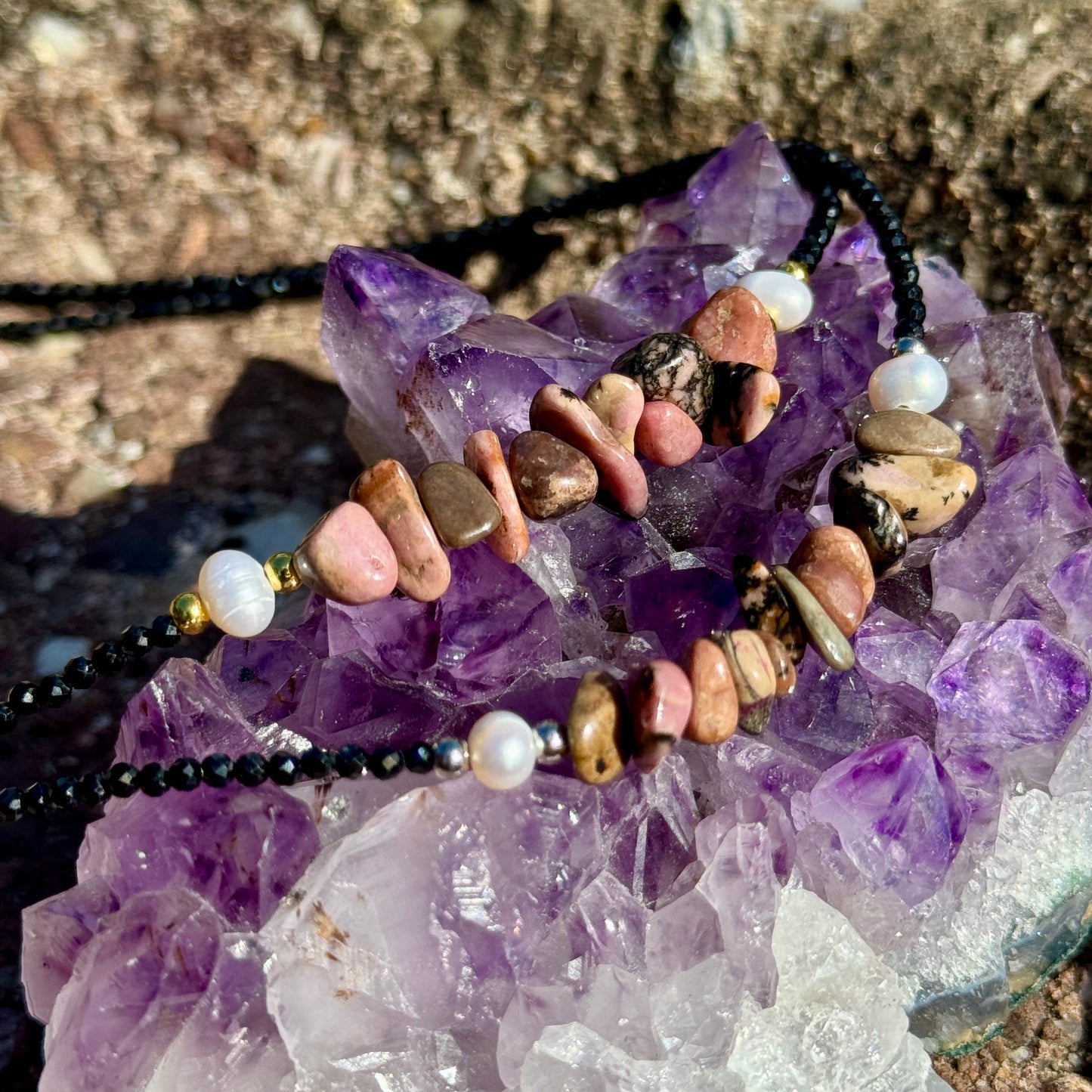 Black Tourmaline and Rhodonite Choker Necklace