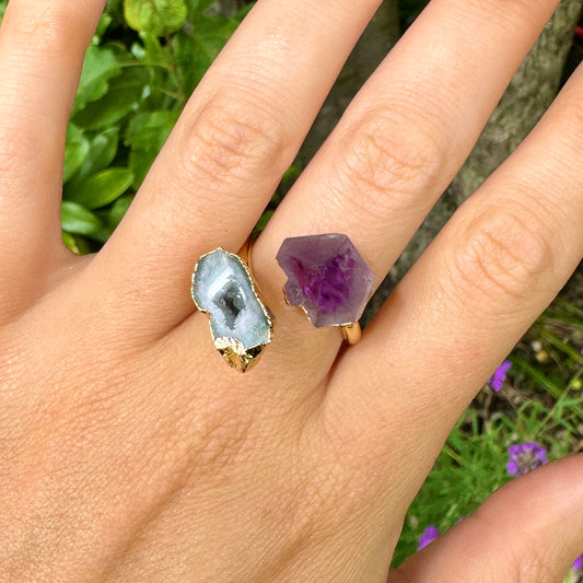 Amethyst and Druzy Agate Adjustable Ring