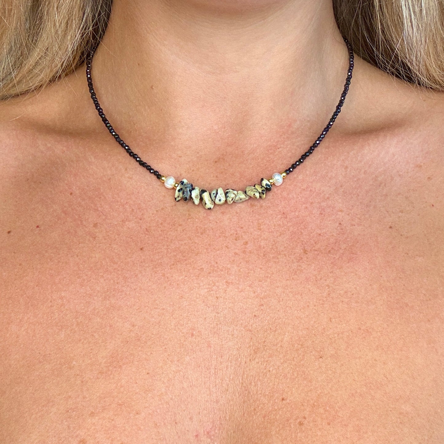 Black Tourmaline and Dalmation Jasper Choker Necklace