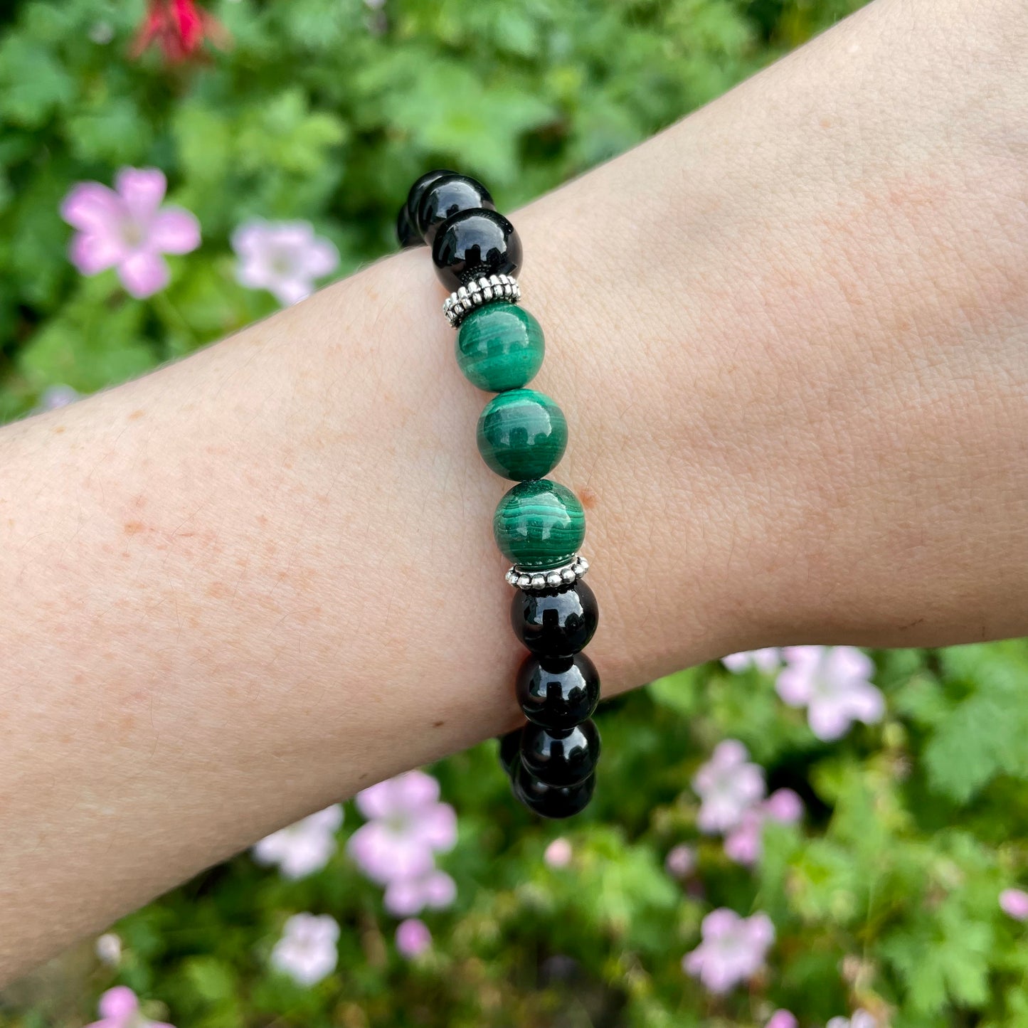 Black Tourmaline & Malachite Beaded Bracelet