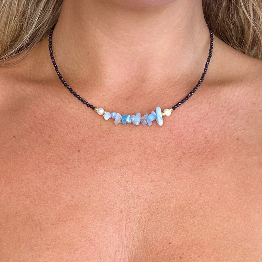 Black Tourmaline and Aquamarine Choker Necklace