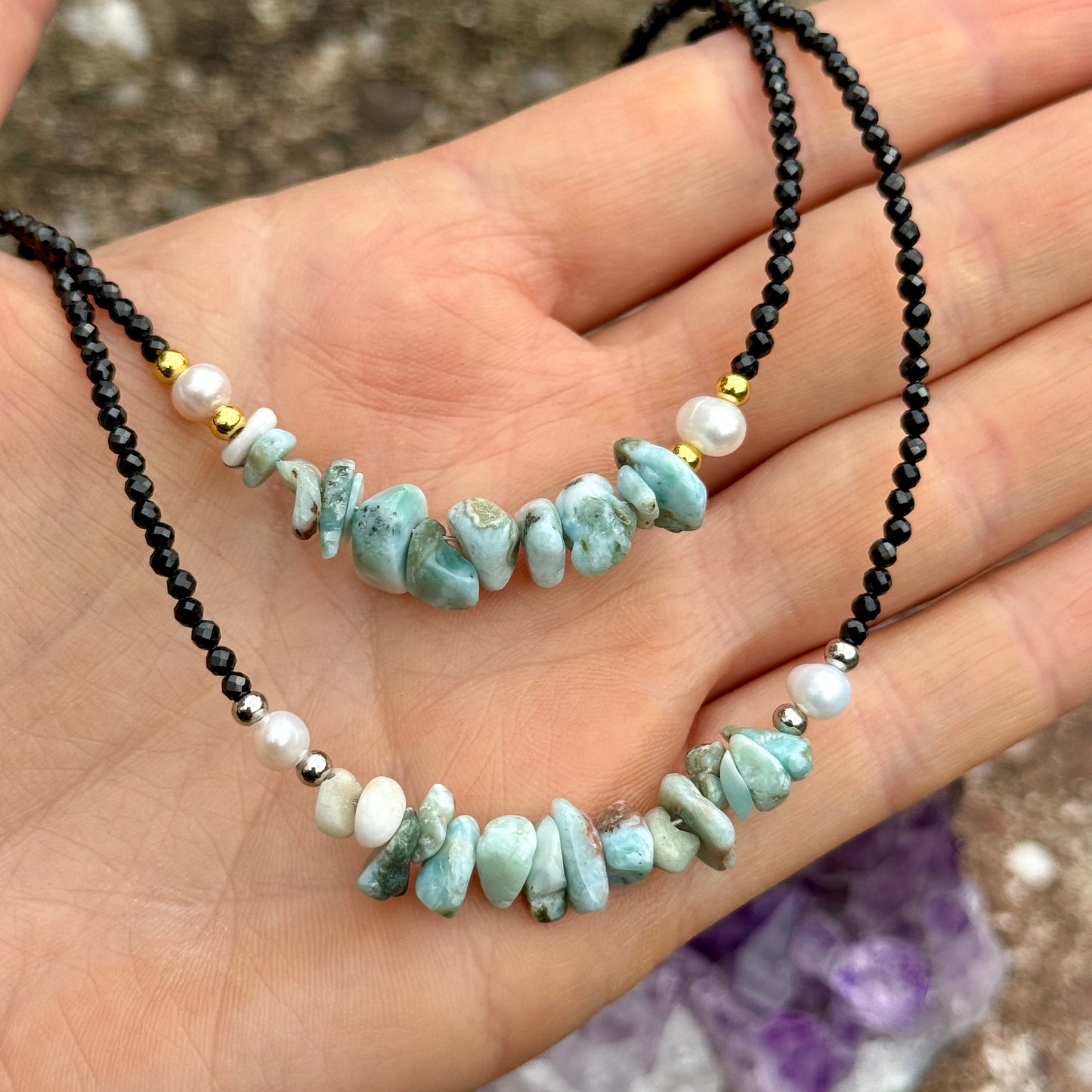 Black Tourmaline and Larimar Choker Necklace