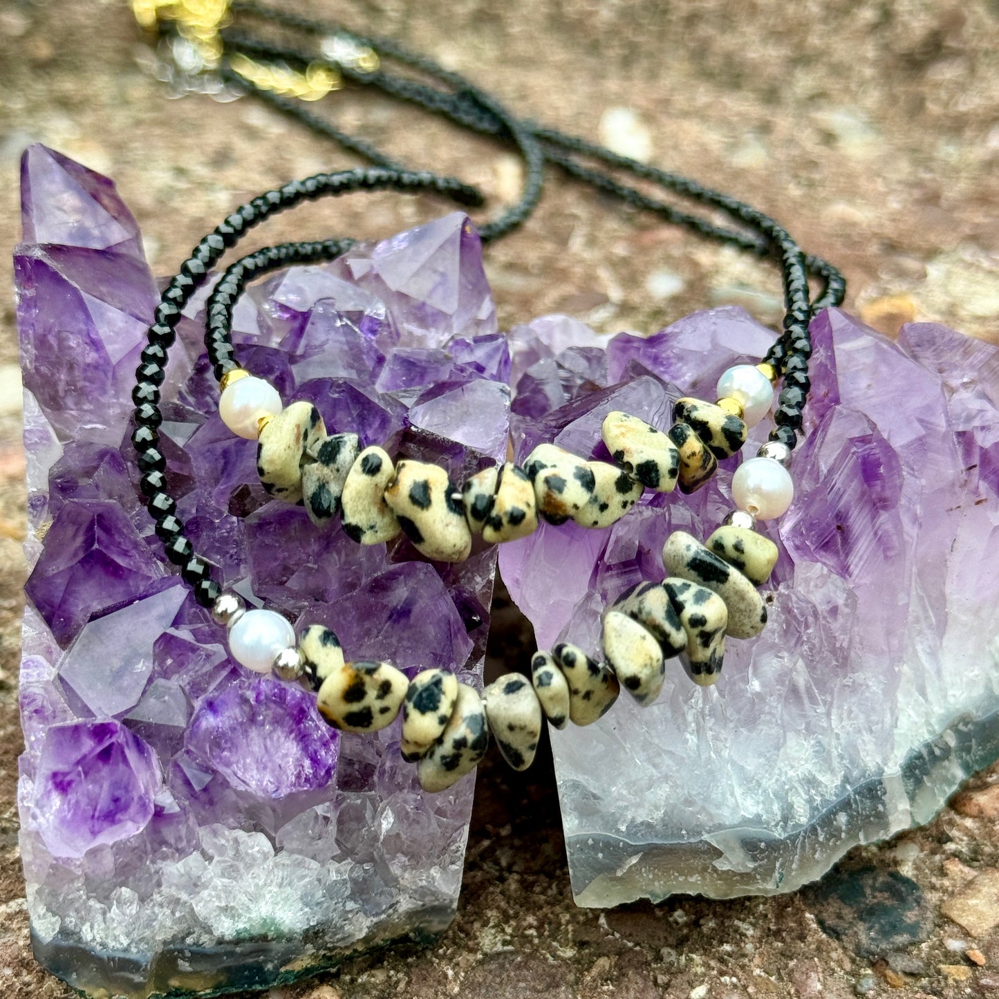 Black Tourmaline and Dalmation Jasper Choker Necklace