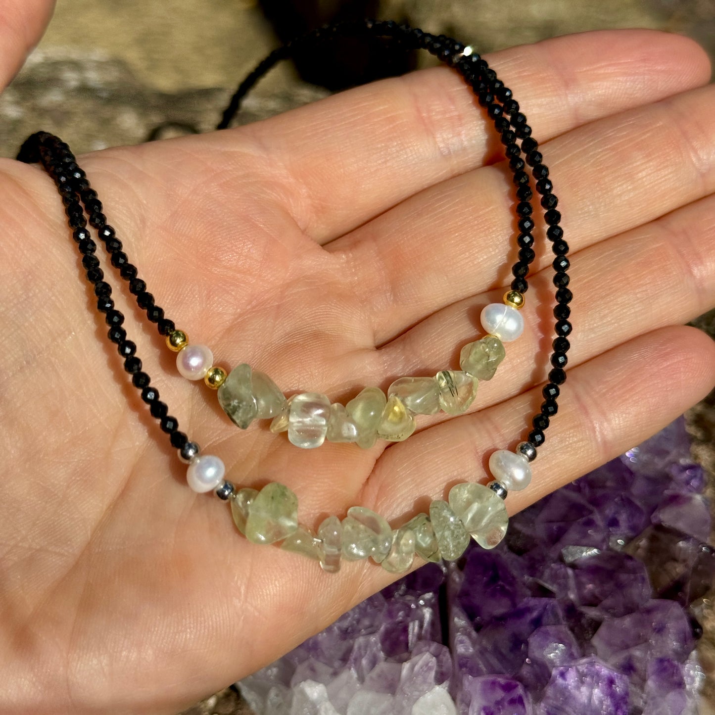 Black Tourmaline and Prehnite Choker Necklace