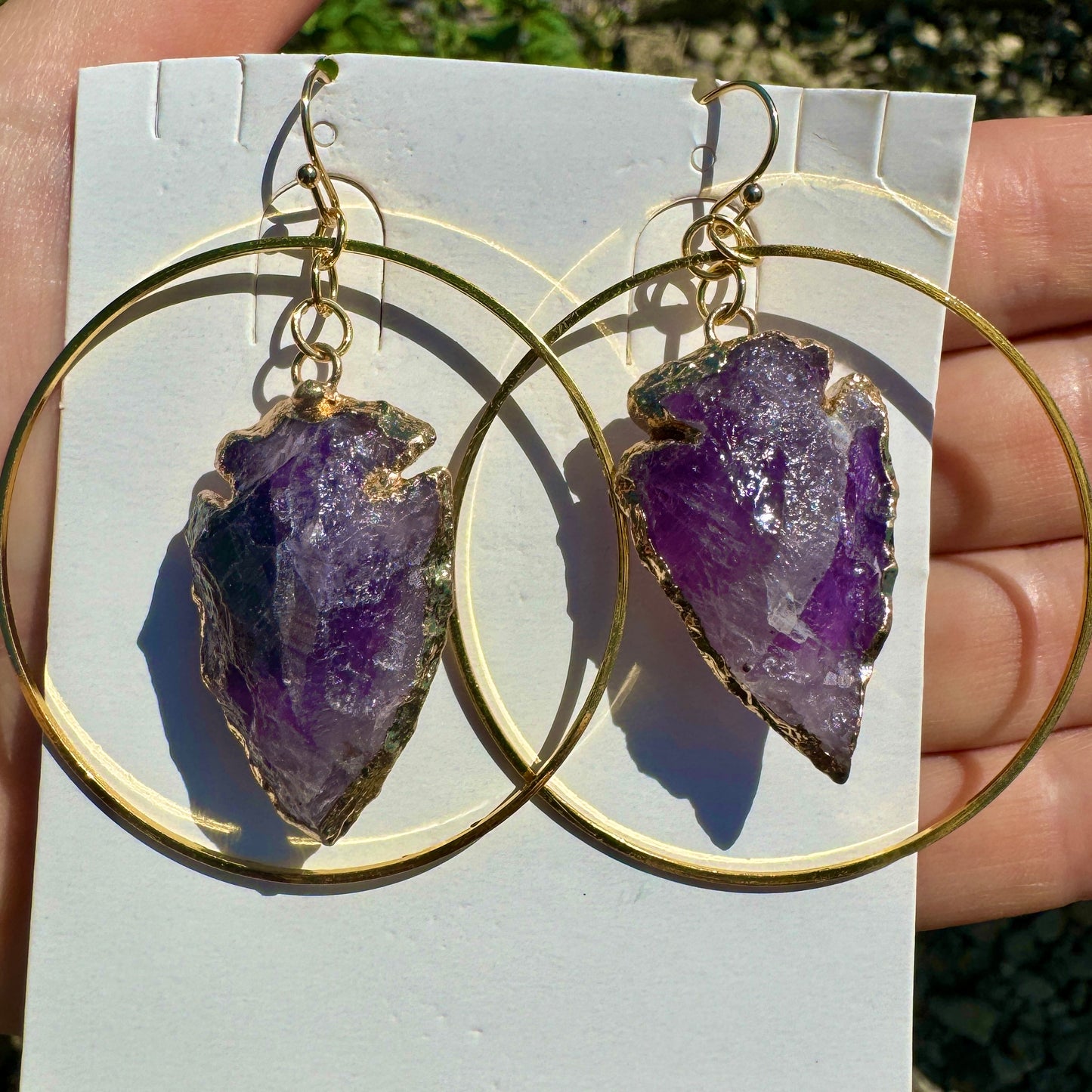 Amethyst Raw Arrow Gold Hoop Earrings