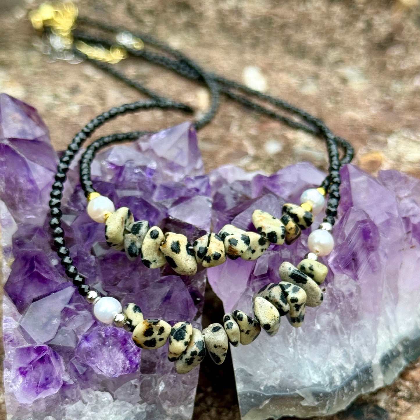 Black Tourmaline and Dalmation Jasper Choker Necklace