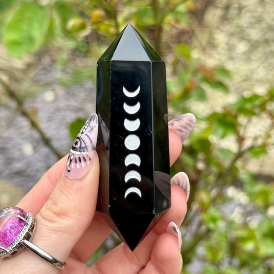 Black Obsidian Celestial Engraved Double Terminated Points 8cm