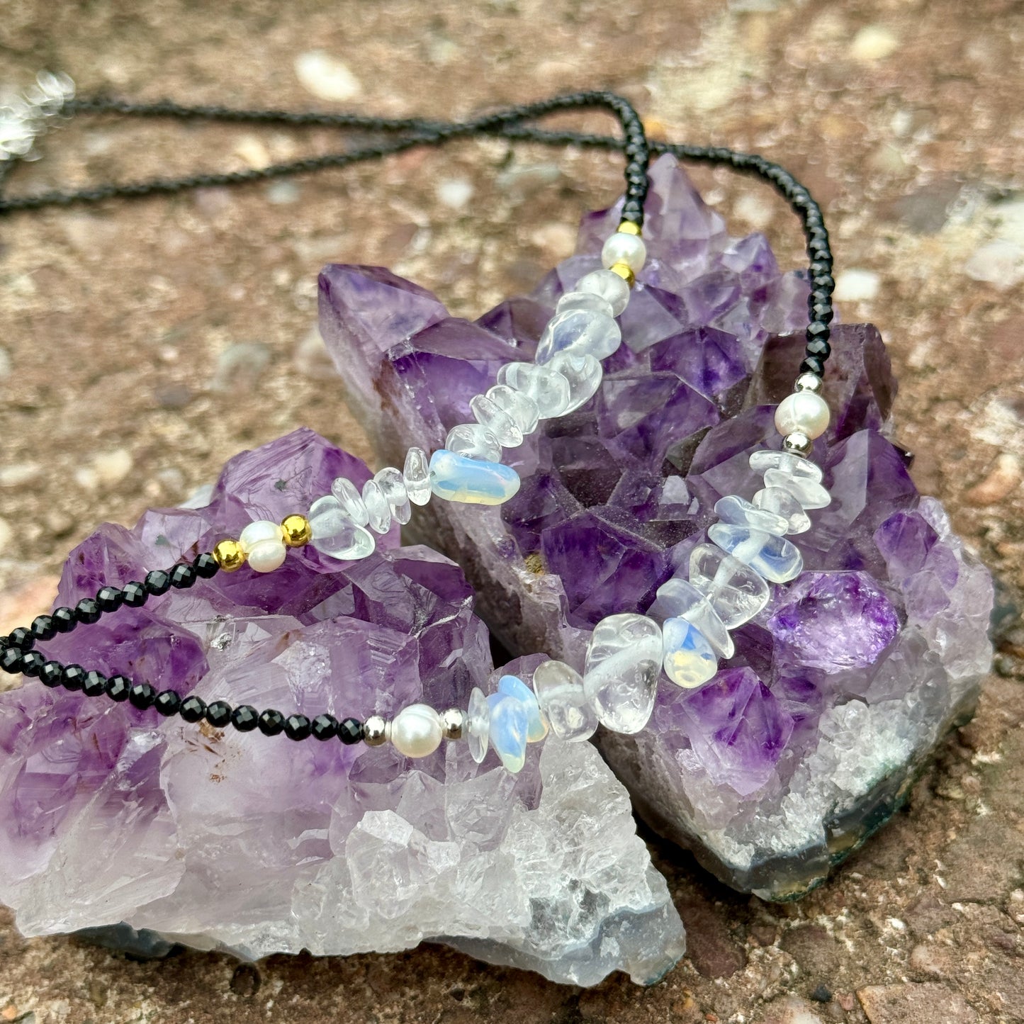 Black Tourmaline and Opalite Choker Necklace