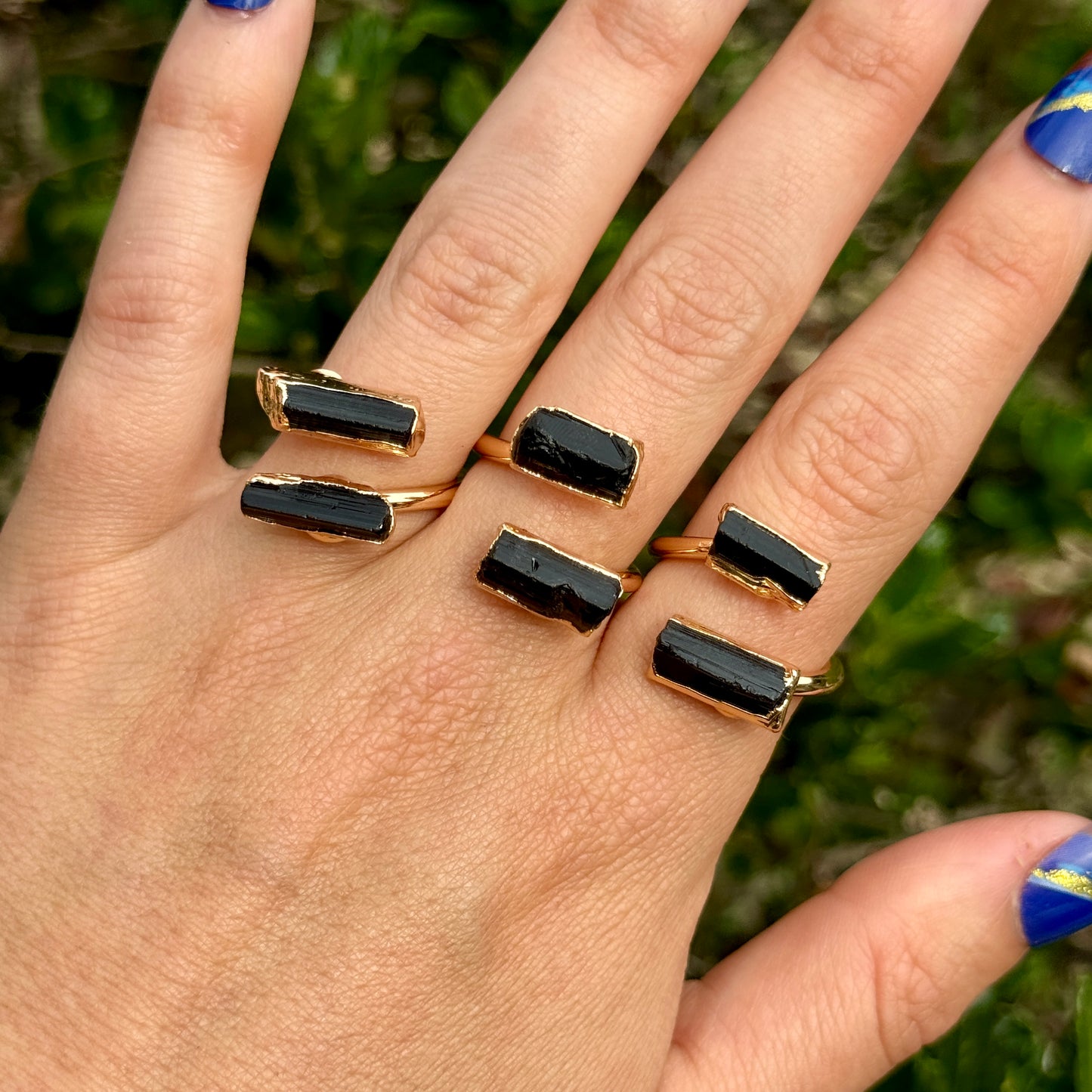 Black Tourmaline Raw Stone Adjustable Ring