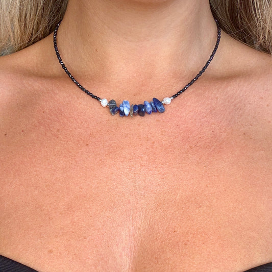 Black Tourmaline and Sodalite Choker Necklace