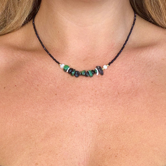 Black Tourmaline and Ruby in Zoisite Choker Necklace