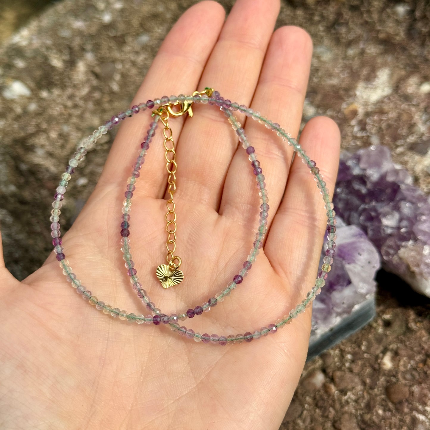 Rainbow Fluorite Beaded Choker Necklace