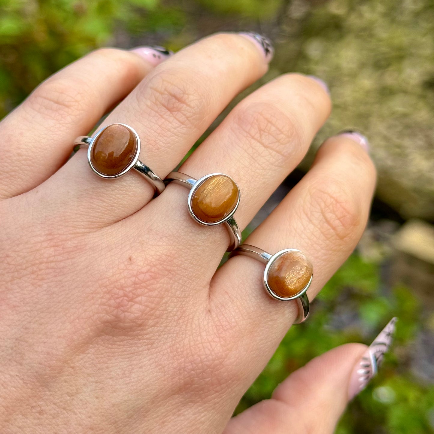 Flashy Sunstone White Copper Ring