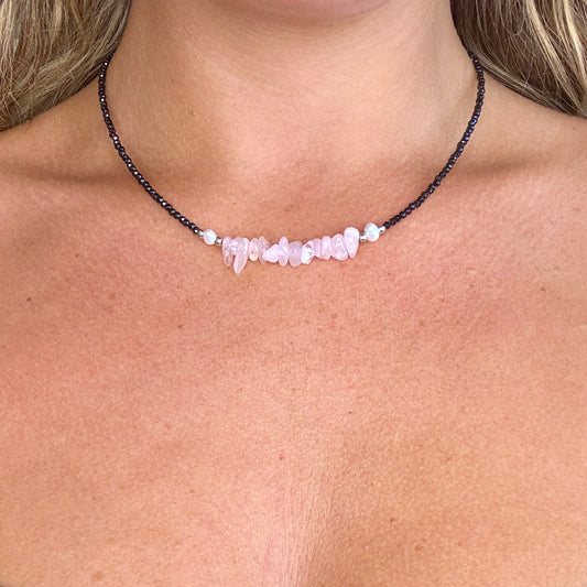 Black Tourmaline and Rose Quartz Choker Necklace