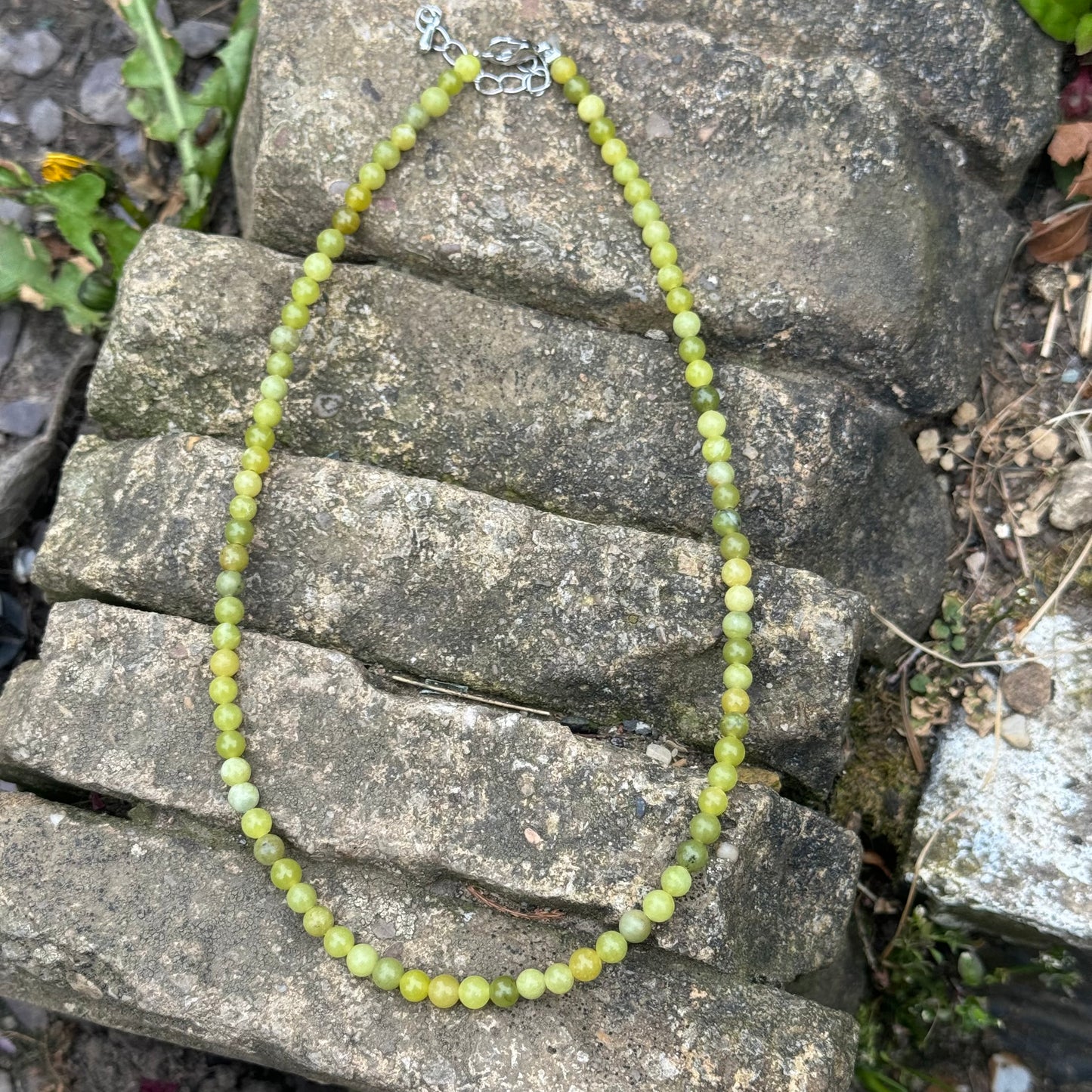 New Jade (Serpentine) Beaded Choker Necklace