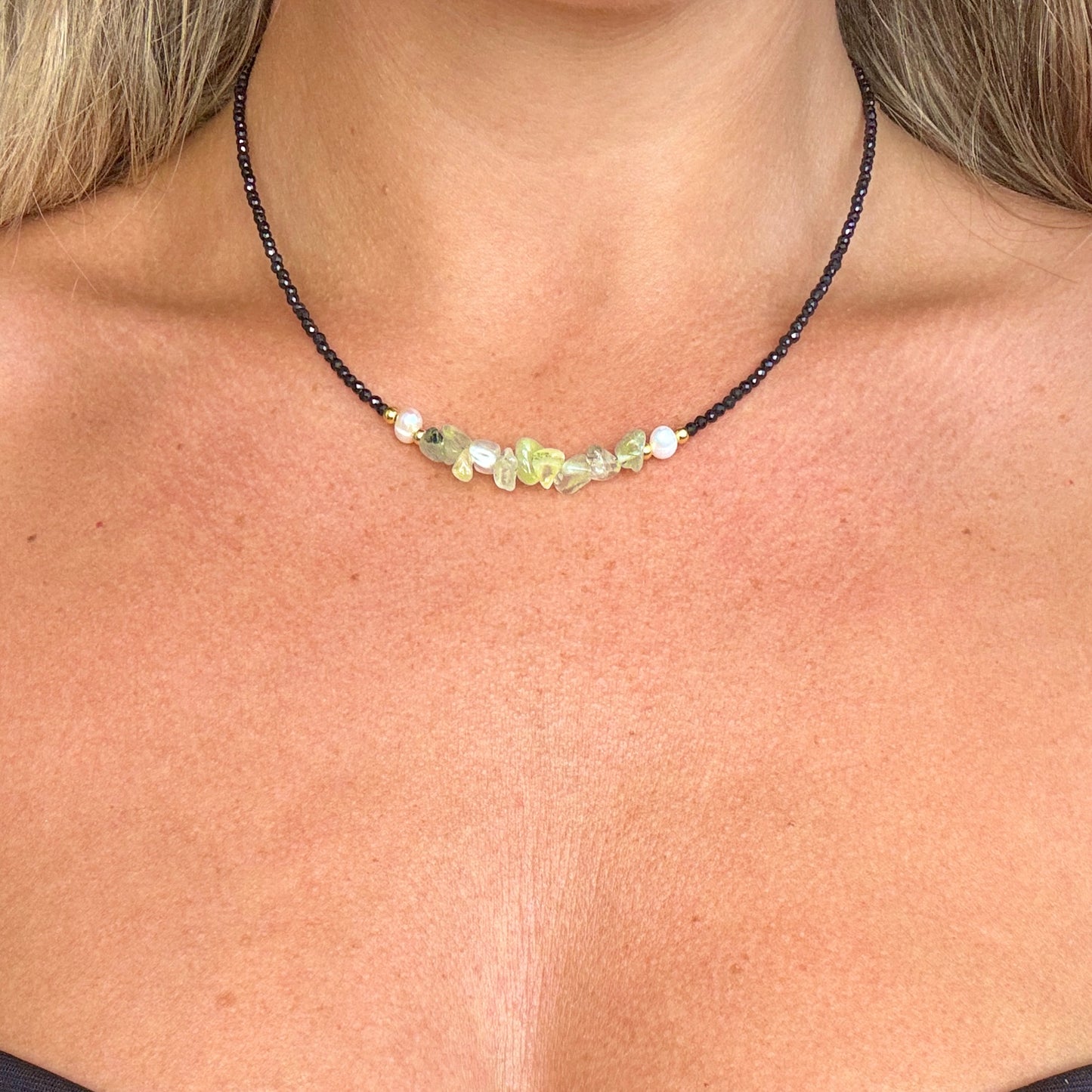 Black Tourmaline and Prehnite Choker Necklace