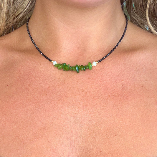 Black Tourmaline and Nephrite Jade Choker Necklace