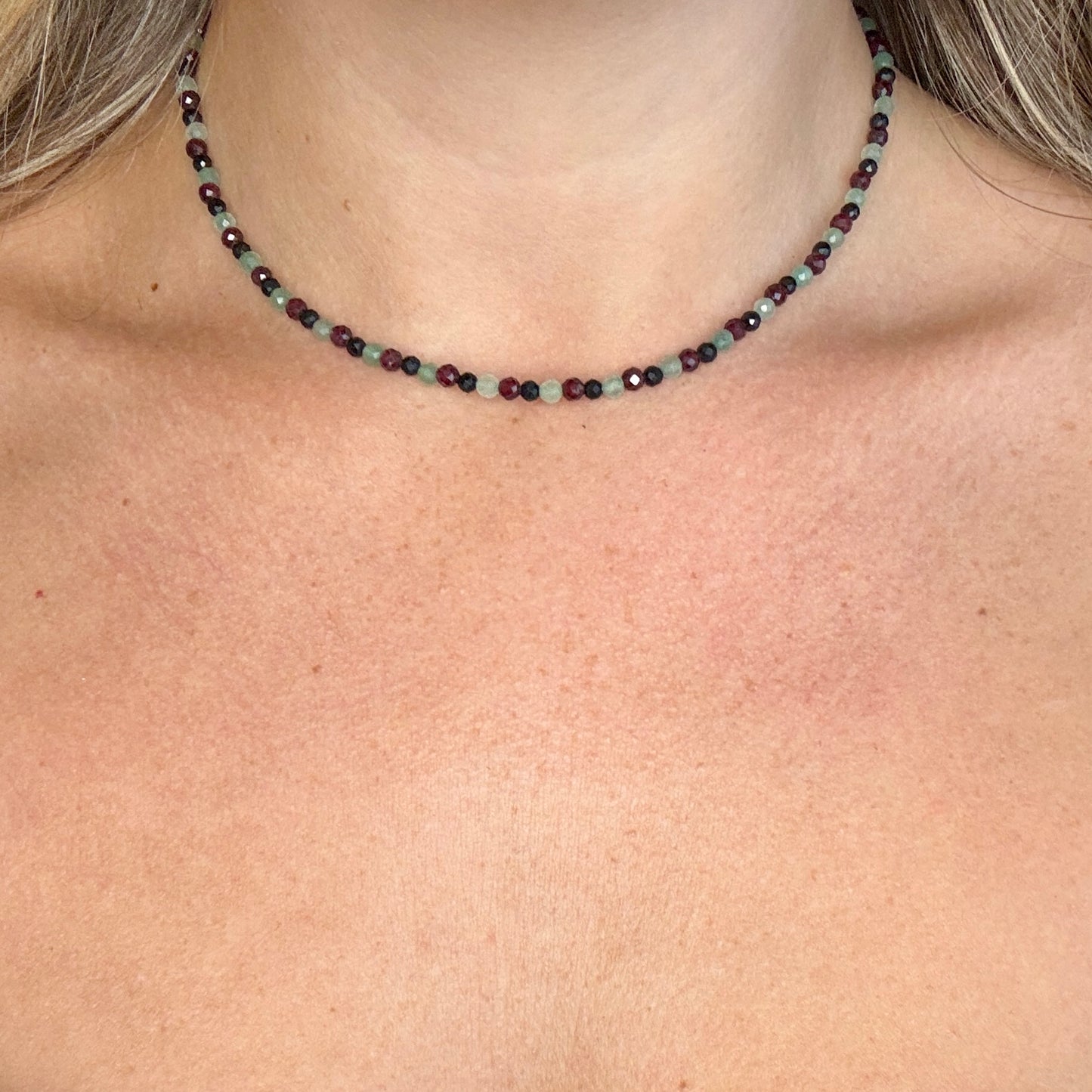 Energy Vampire Protection Choker - Red Garnet, Green Aventurine & Black Tourmaline