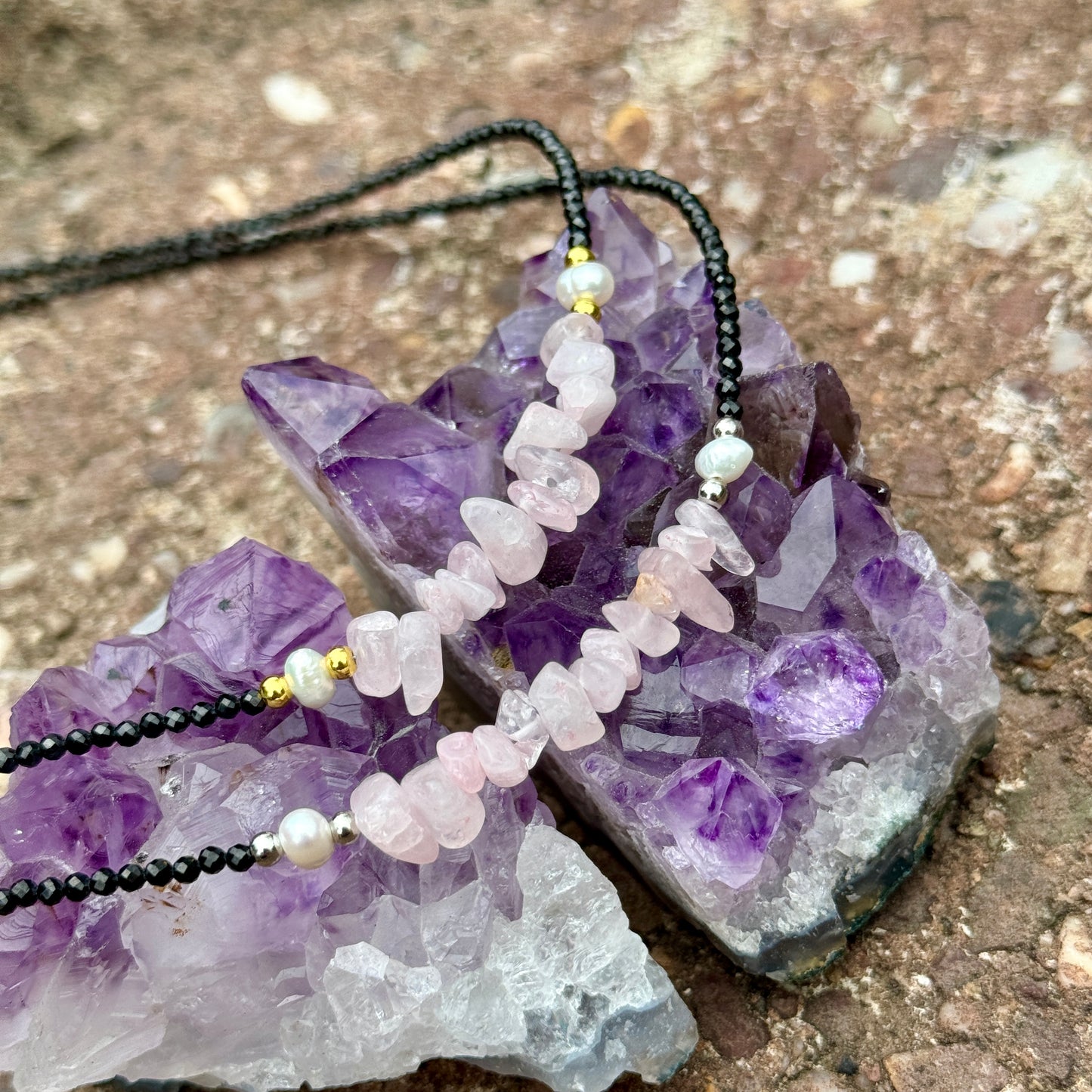 Black Tourmaline and Rose Quartz Choker Necklace