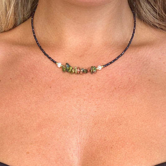 Black Tourmaline and Unakite Choker Necklace