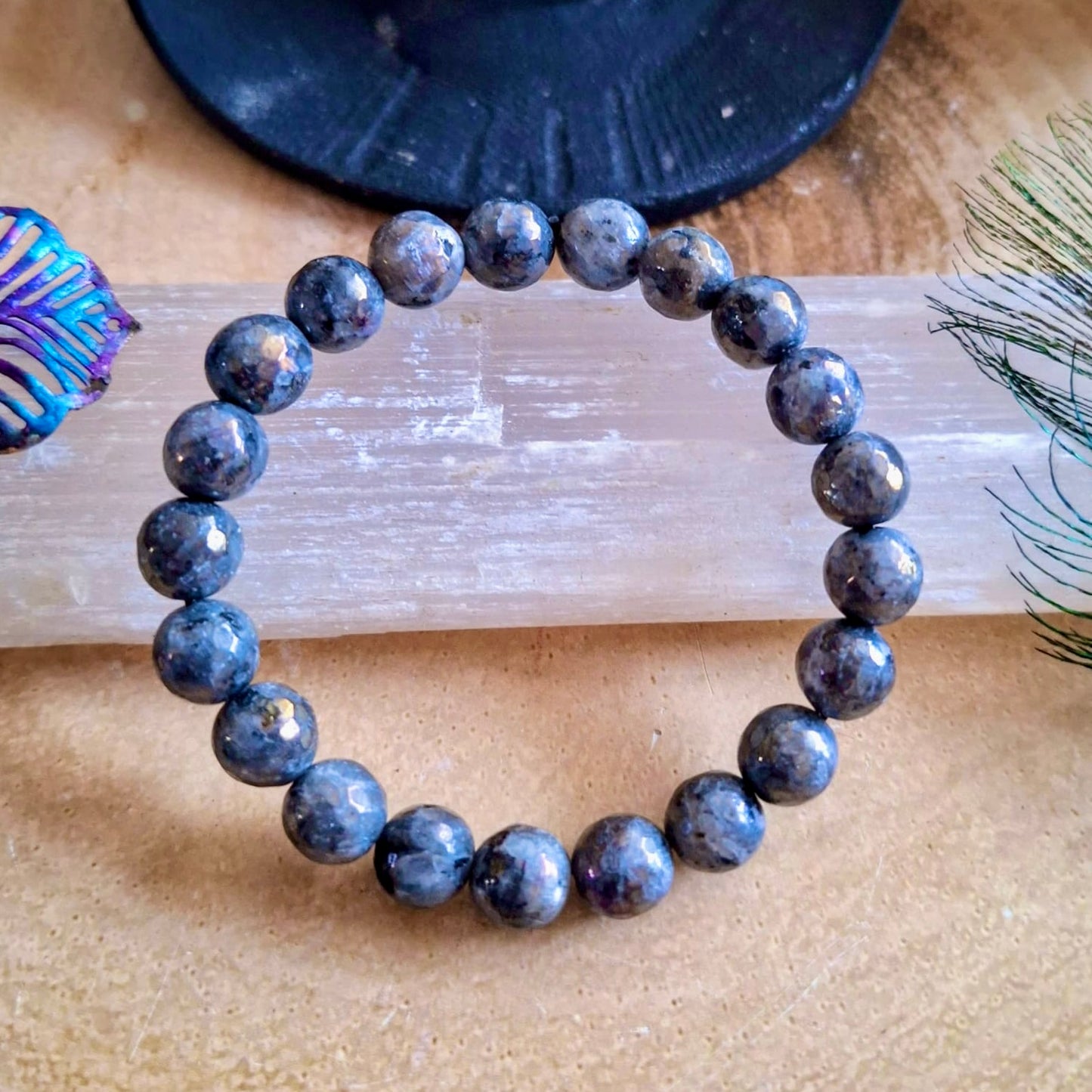 Larvikite Aura Beaded Bracelet