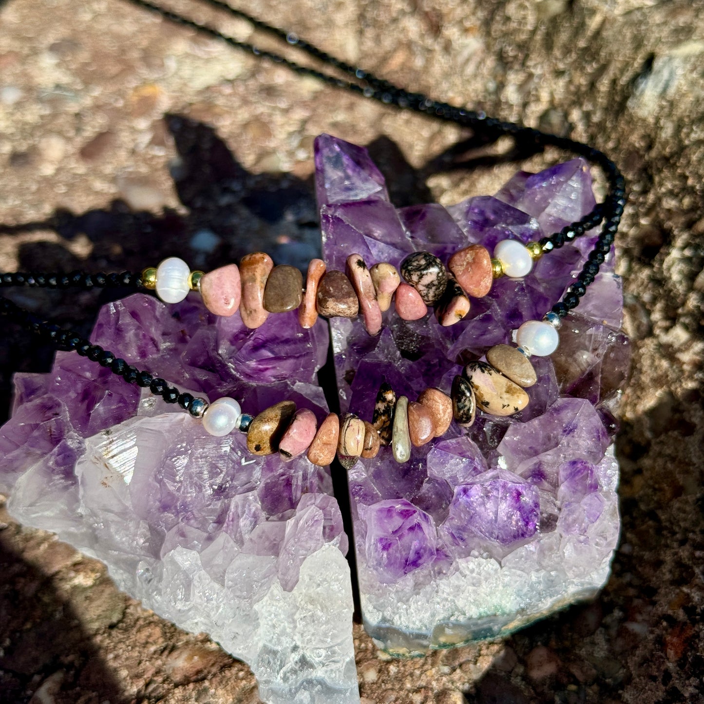 Black Tourmaline and Rhodonite Choker Necklace