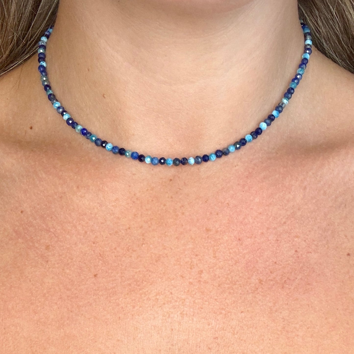 Throat Chakra Choker Necklace - Apatite, Lapis Lazuli & Sodalite