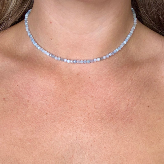 Aquamarine choker necklace minimalist crystal healing natural stone