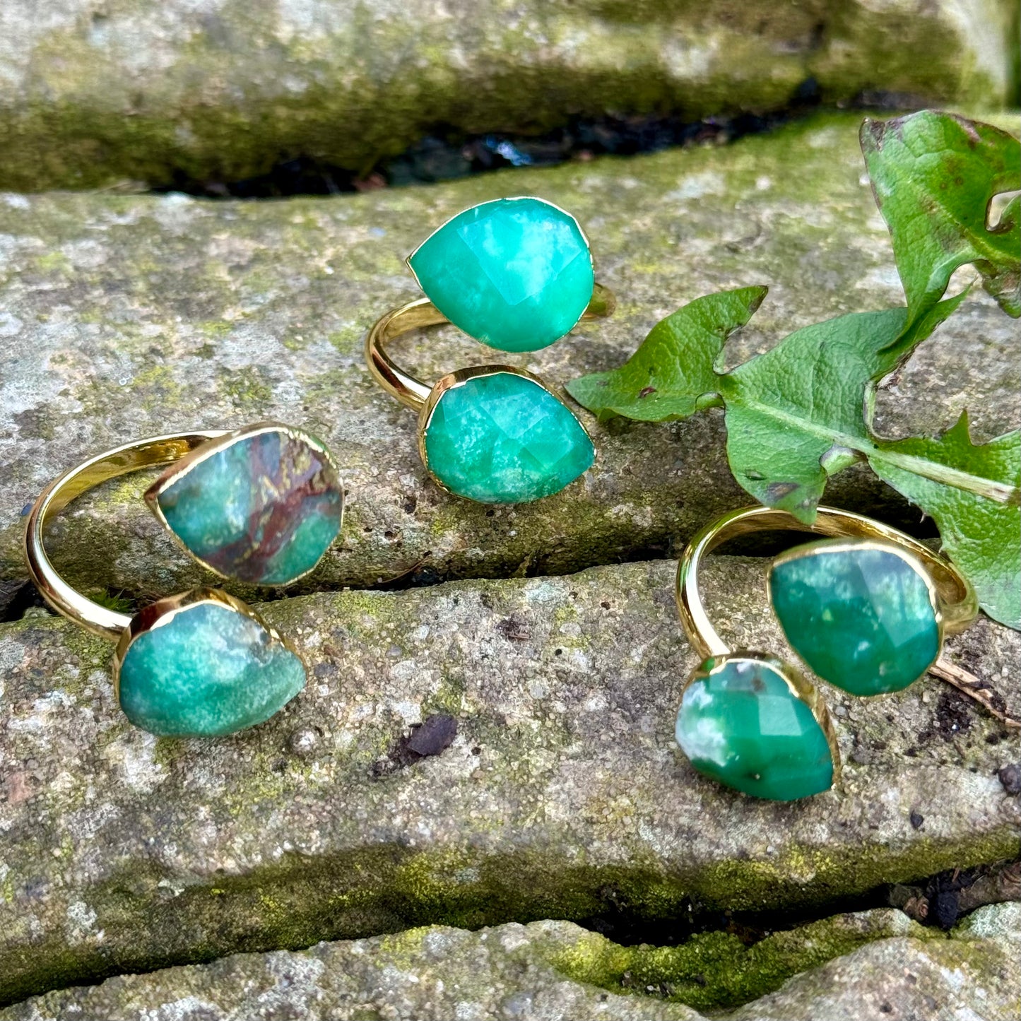 Chrysoprase Double Teardrop Adjustable Ring