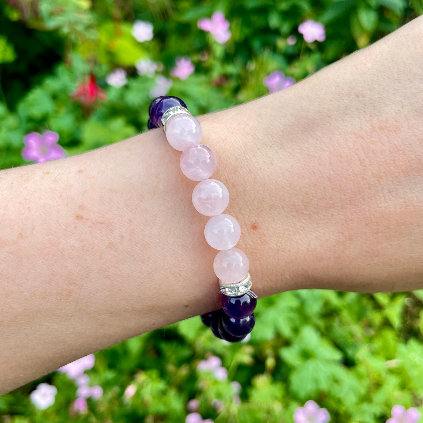 Love & Intuition Amethyst and Rose Quartz Beaded Bracelet