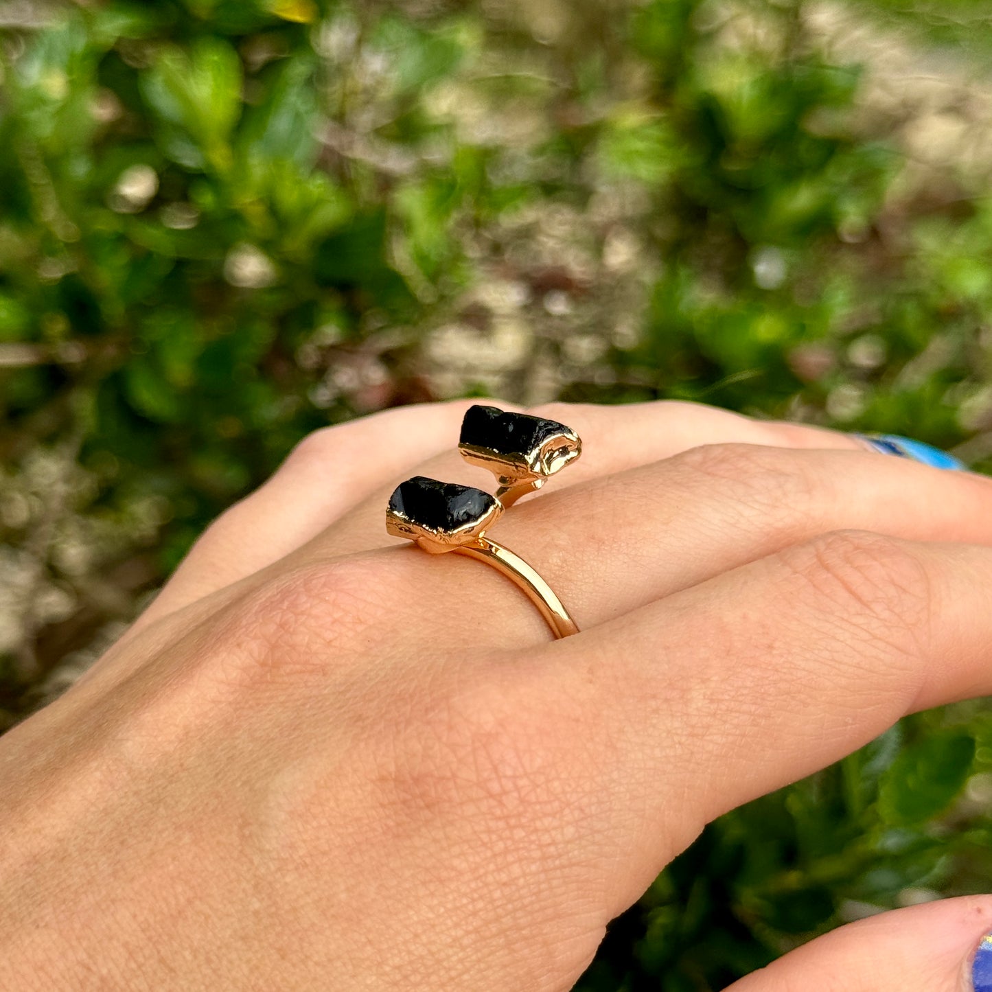 Black Tourmaline Raw Stone Adjustable Ring