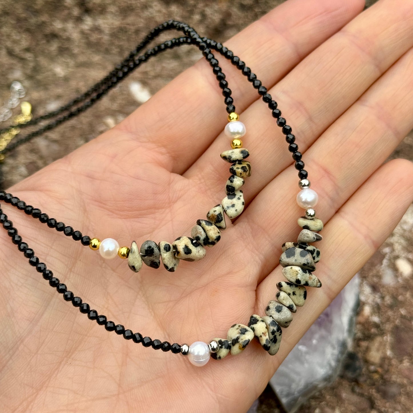 Black Tourmaline and Dalmation Jasper Choker Necklace