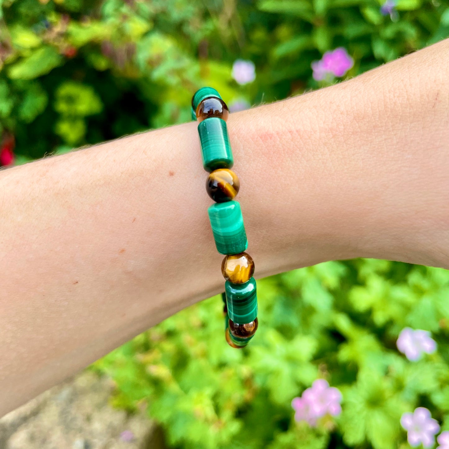 Malachite and Tigers Eye Beaded Bracelet