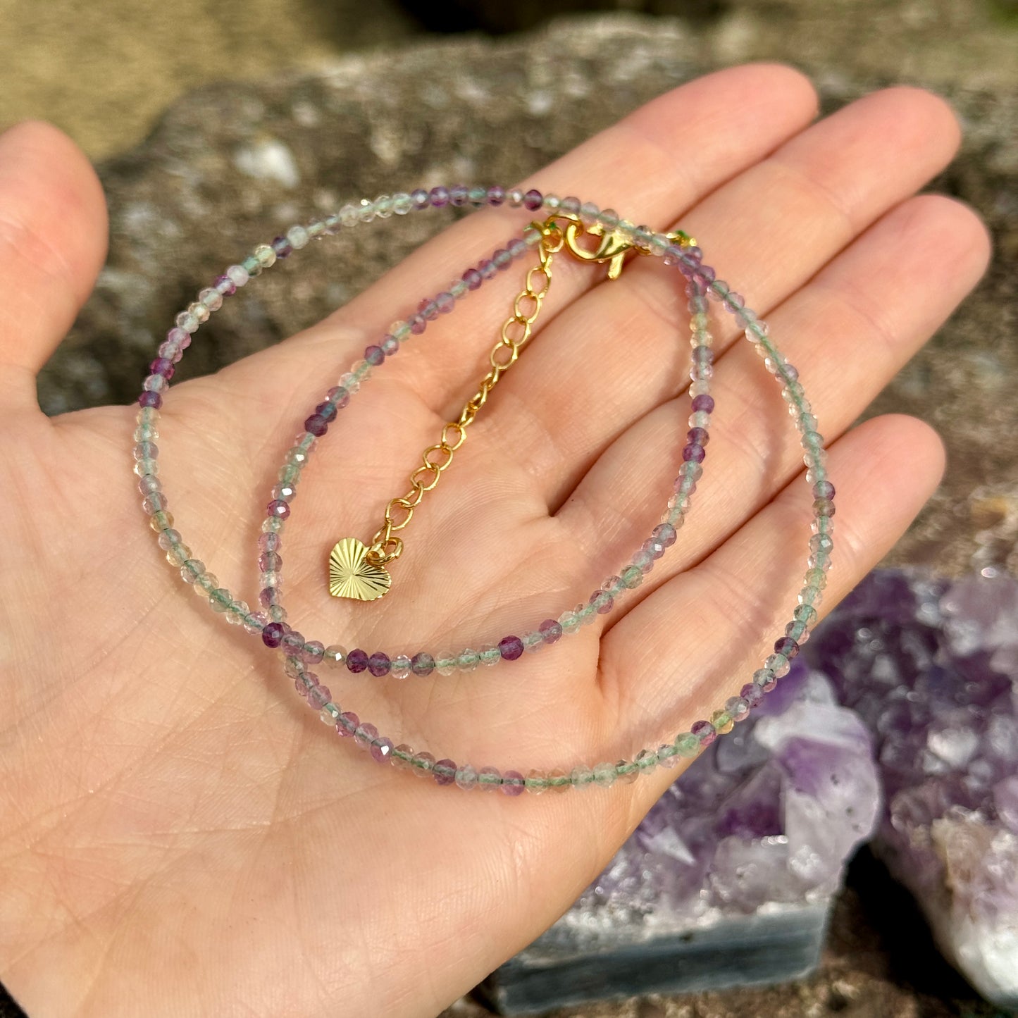 Rainbow Fluorite Beaded Choker Necklace