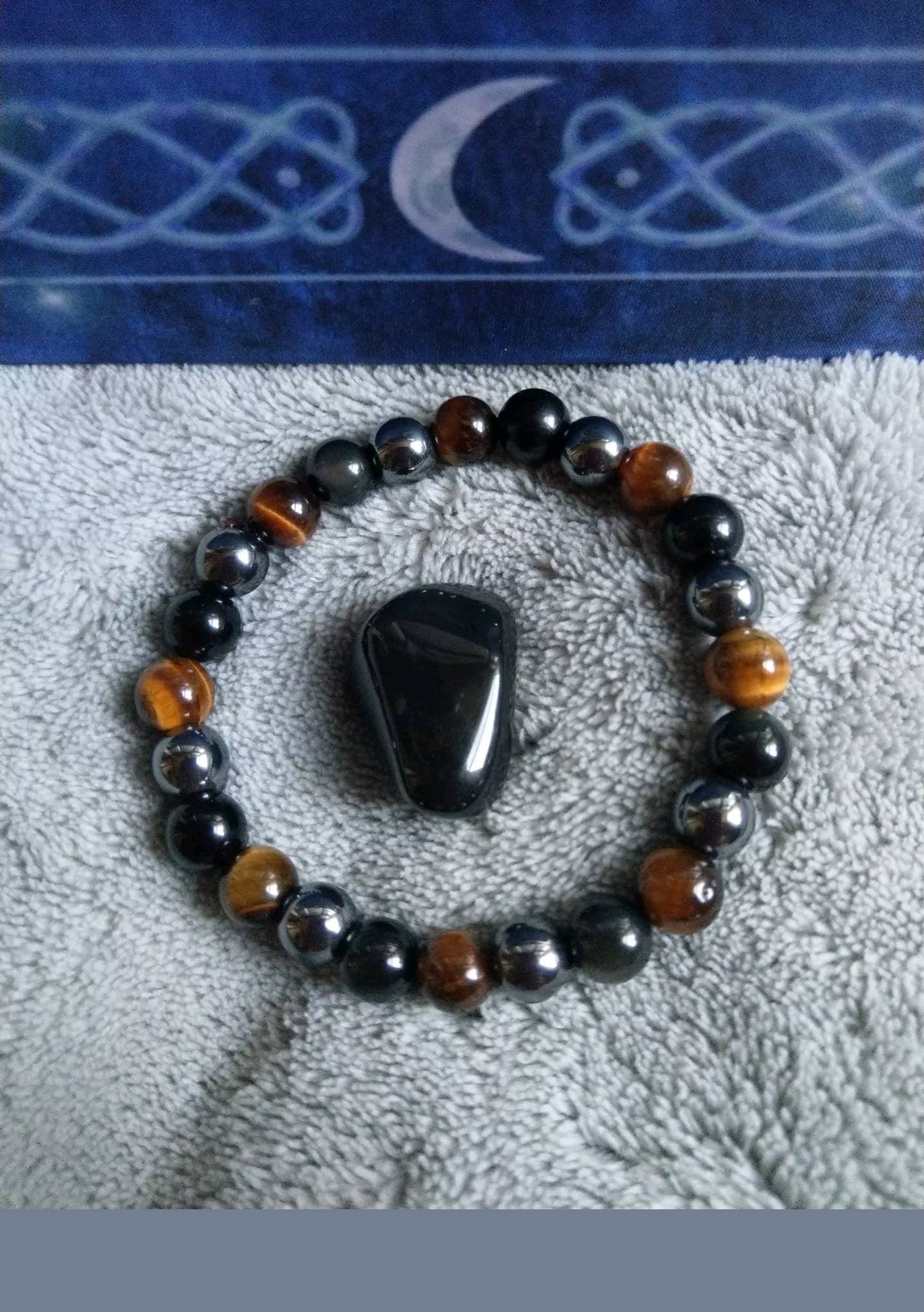 protection bracelet Crystal healing natural stone Black Obsidian, Hematite and Tigers Eye natural stone gift for him or her