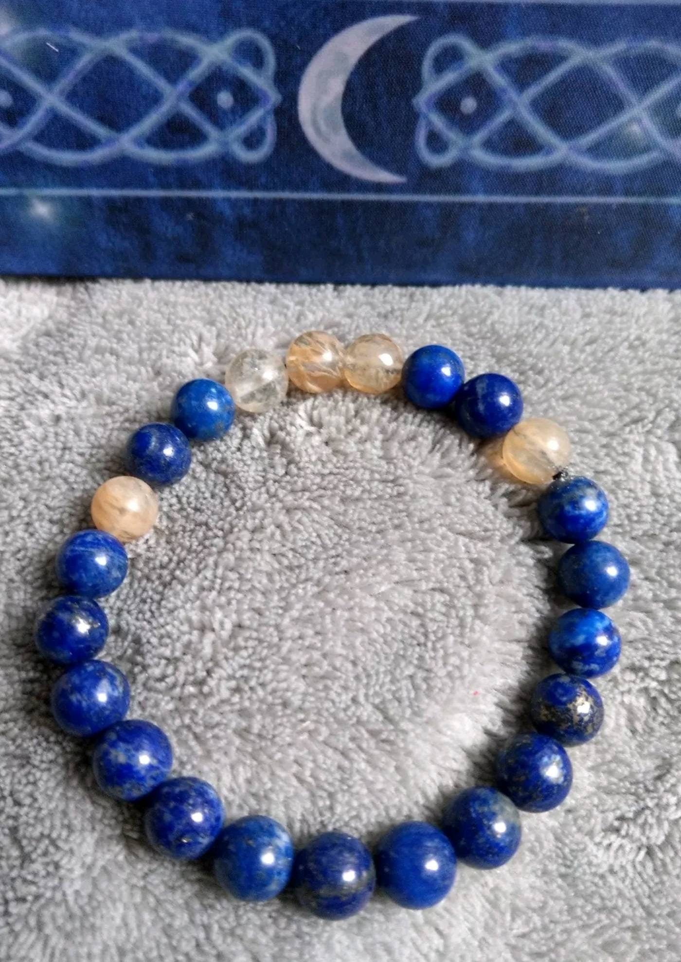 lapis lazuli and citrine bracelet crystal healing gemstone jewellery abundance gift for him or her witchy jewelry for men or women