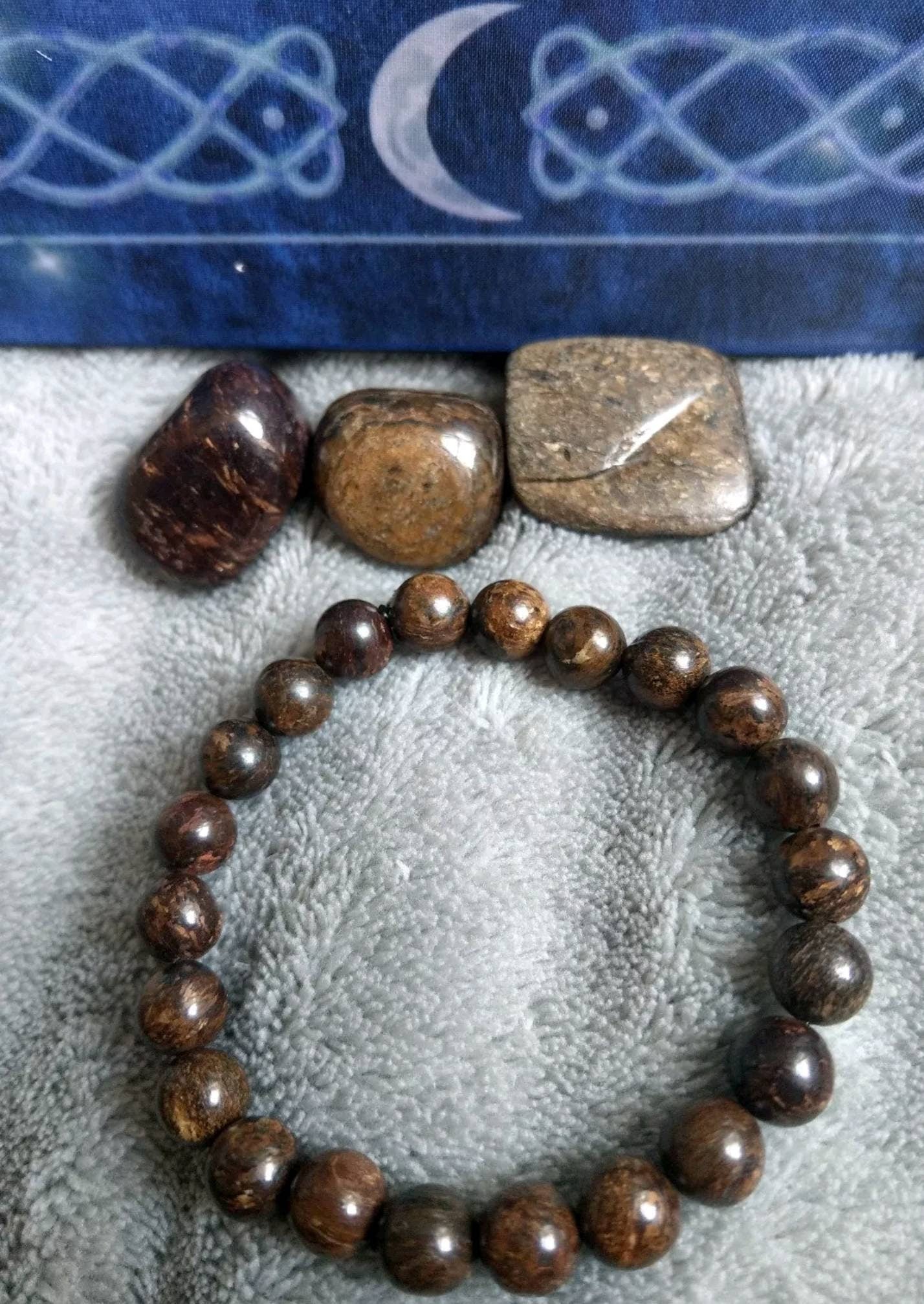 bronzite bracelet crystal healing natural stone jewellery gift for him or her stretchy stacking jewelry for men or women