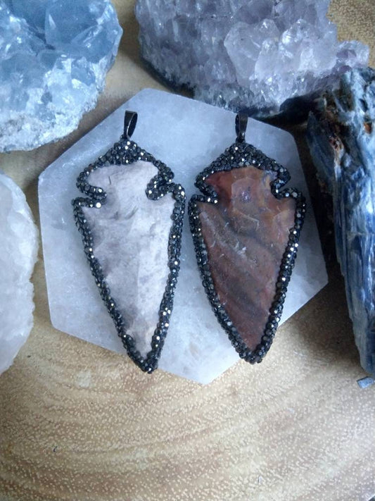 Raw Ocean Jasper arrowhead Necklace Pendants Crystal healing natural raw stone