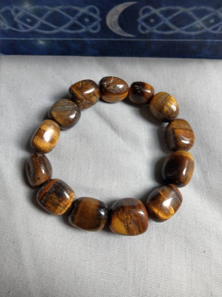 tigers eye chunky bracelet large stone crystal healing natural stone protection safe travel gift for him or her jewellery for men or women